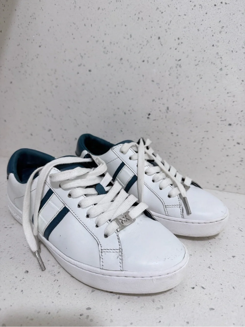 Michael‎ Kors White and Navy Leather Sneakers